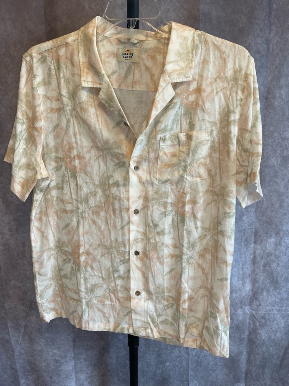 Marine Layer Cream Short-Sleeve Palm-Print Button-Up Shirt